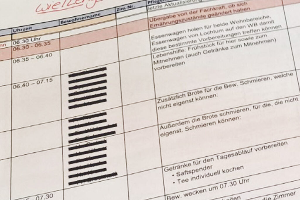 Ablaufplan hybrid mit Word/Excel: Beispiel einer Mitarbeitertour im Haus der Betreuung und Pflege Vienenburg in Goslar.